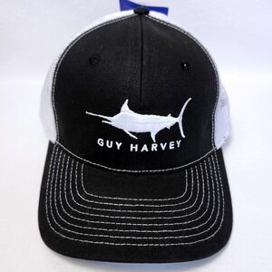 NEW GUY HARVEY MESH BALL‎ CAP ADJUSTABLE SNAPBACK TRUCKER HAT BLACK WHITE MARLIN